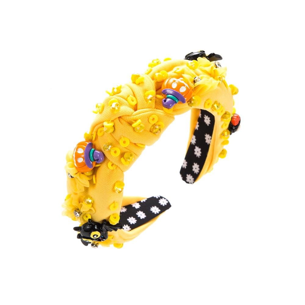 Wholesale Halloween Diamond Pumpkin Face Bat Floral Headband